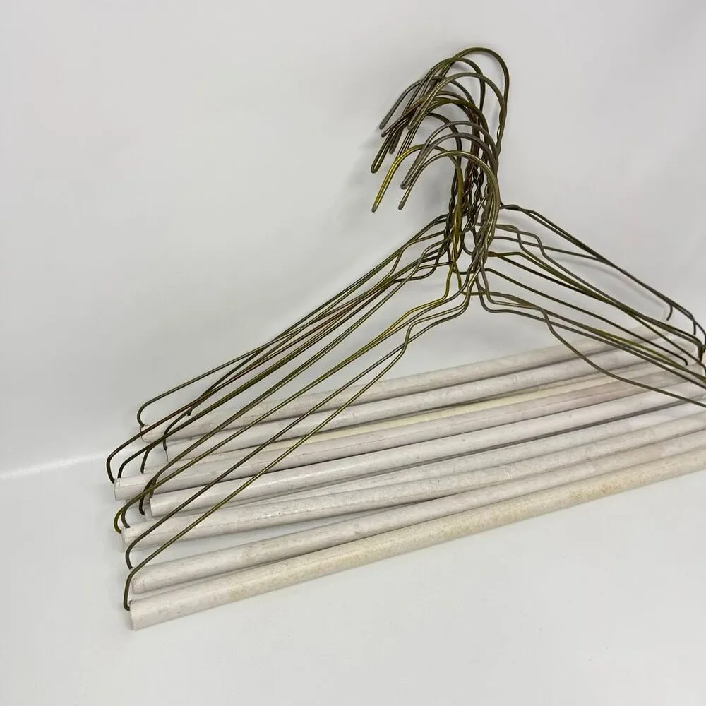 12 Vintage Wire Metal Clothes Clothing Hangers Dresses Shirts MCM Cardboard Rod
